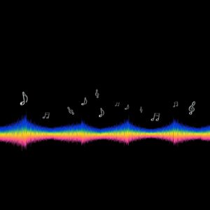 Black graphic tee mockup concept with abstract soundwave/equalizer artwork on dark background